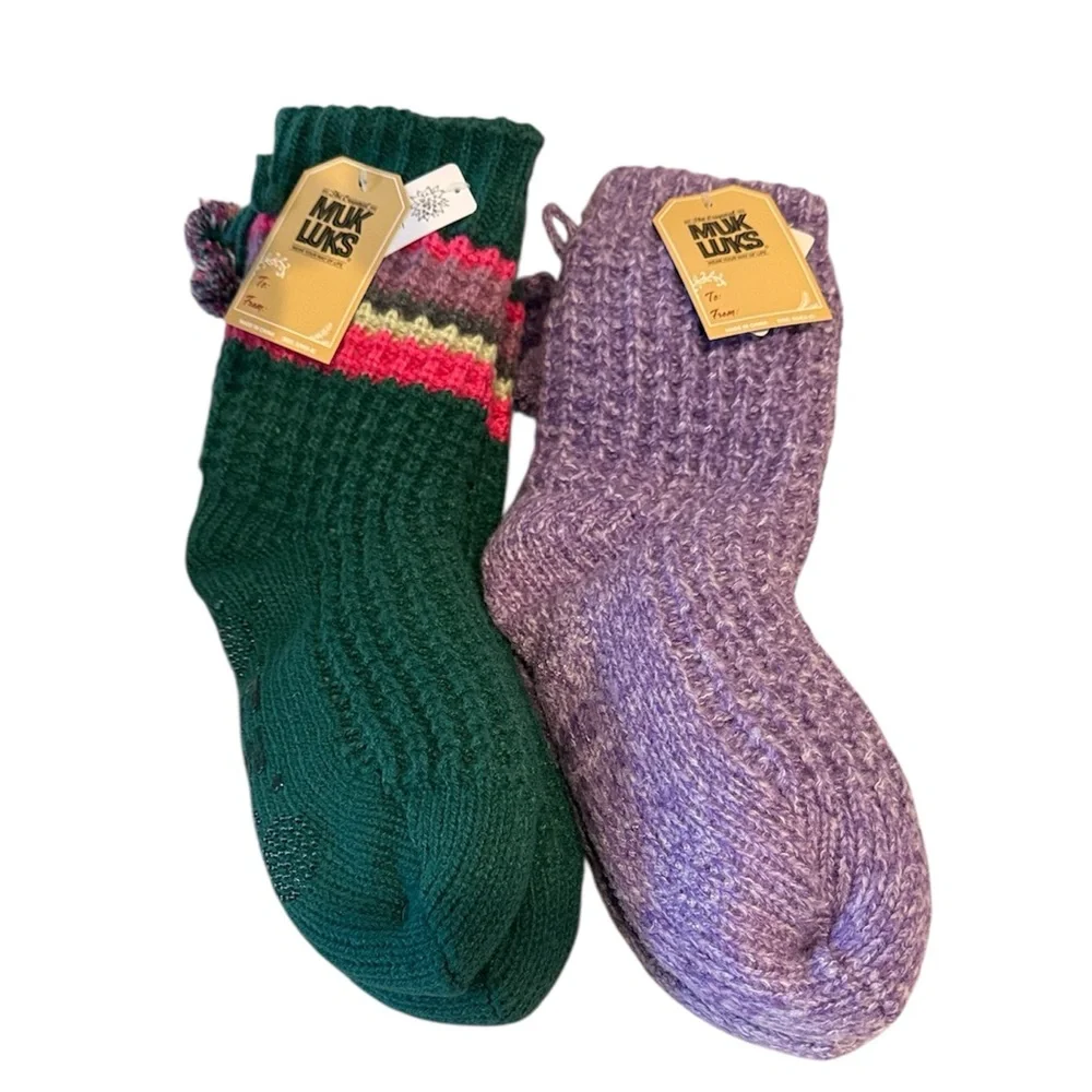 Muk‎ Luks Aloe Infused Textured Cabin Socks 2 Pairs Size S/M 6-8